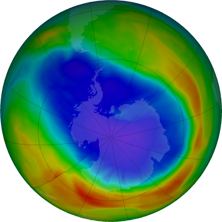 Antarctic ozone map for 12 September 2025